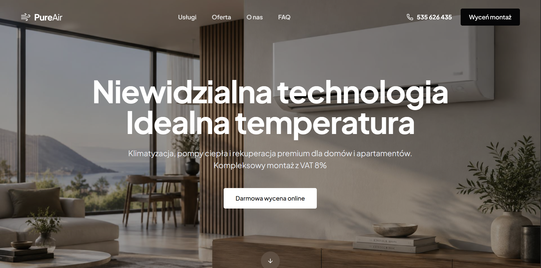Strona internetowa PureAir dla branży HVAC
